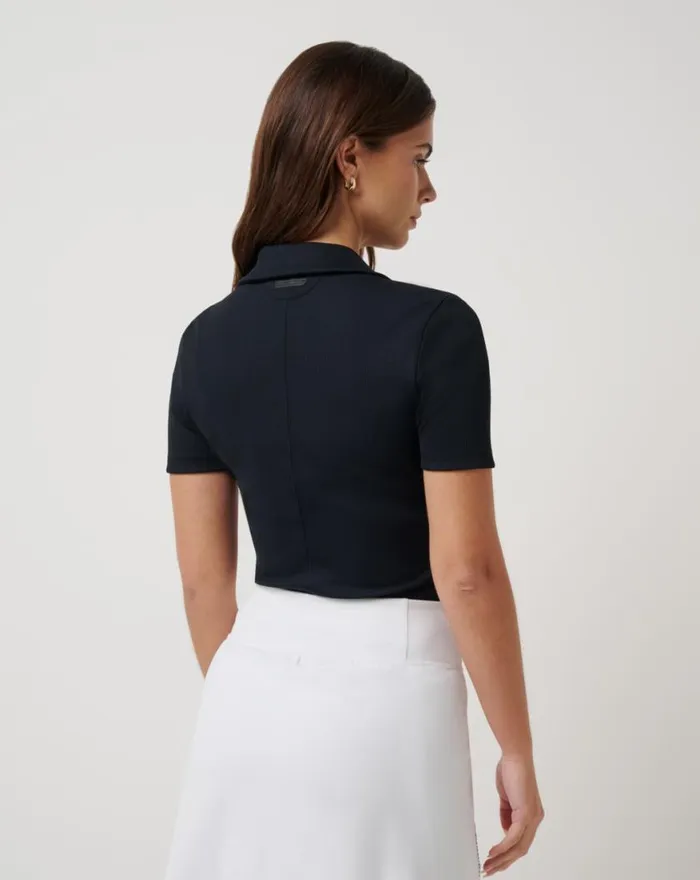 Women MOVEKNIT VNECK POLO Black TravisMathew Course To Court