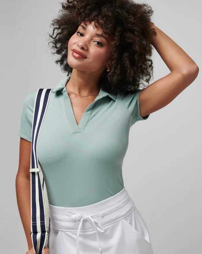 Women MOVEKNIT VNECK POLO Jade TravisMathew Polos