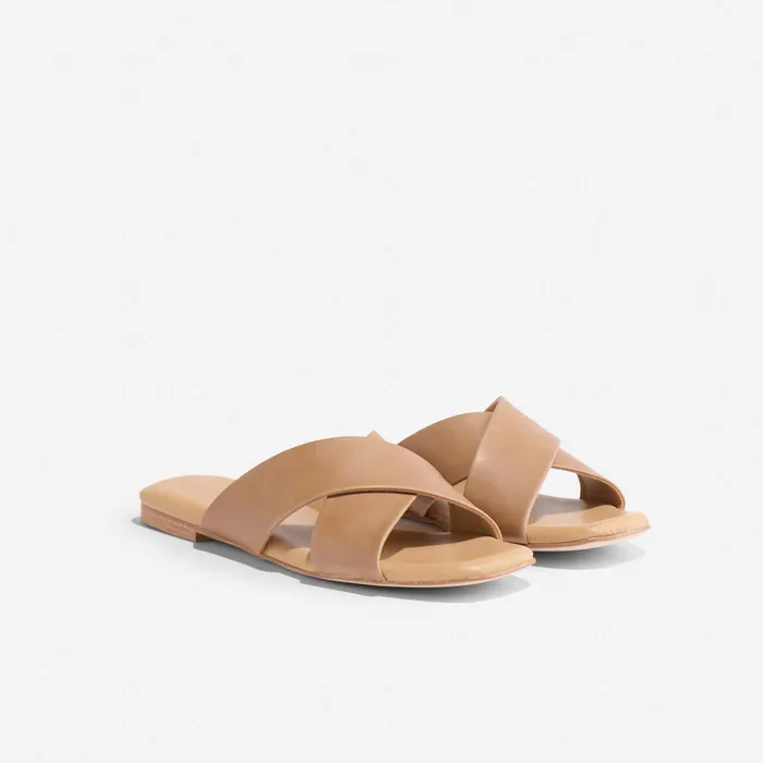 Women Nisolo Flats and Slip Ons Catalina Slide Sandal Almond