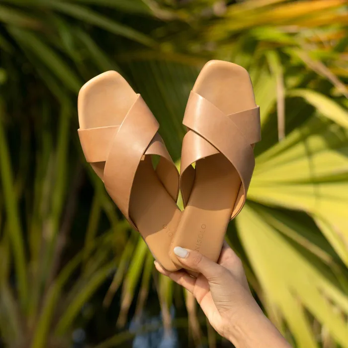 Women Nisolo Flats and Slip Ons Catalina Slide Sandal Almond