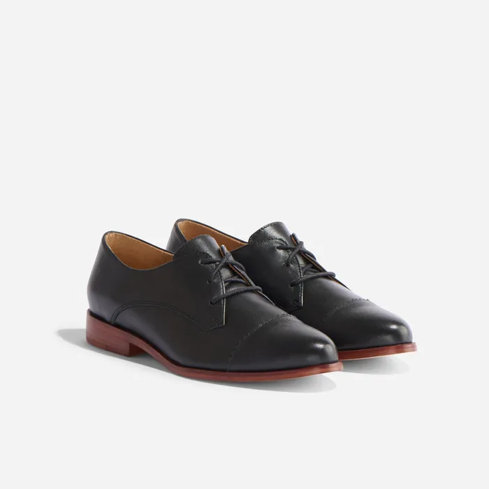 Women Nisolo Flats and Slip Ons Emilia Cap Toe Oxford Black