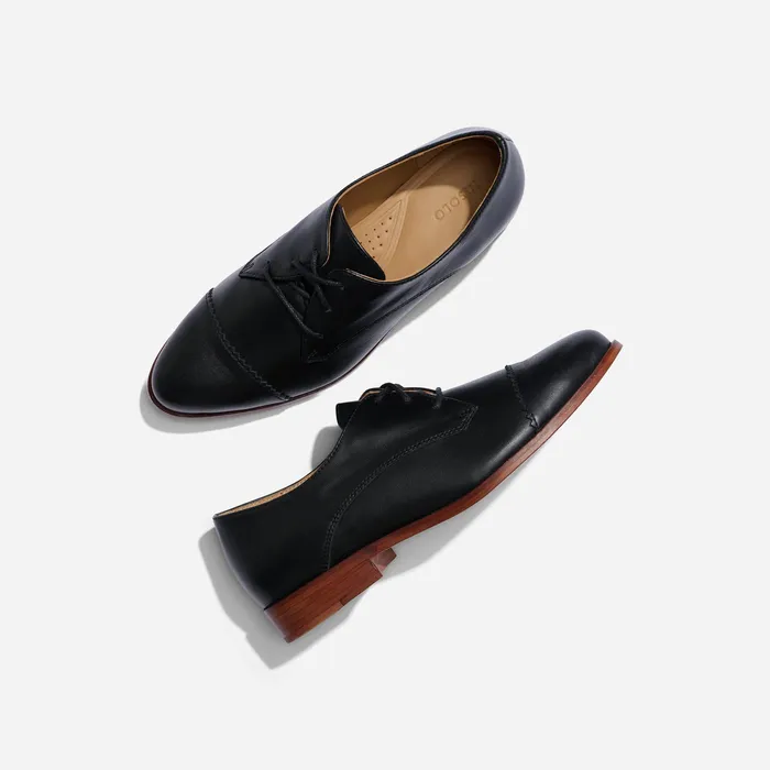 Women Nisolo Flats and Slip Ons Emilia Cap Toe Oxford Black