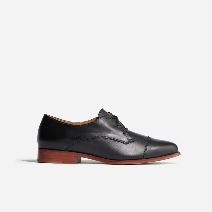 Women Nisolo Flats and Slip Ons Emilia Cap Toe Oxford Black