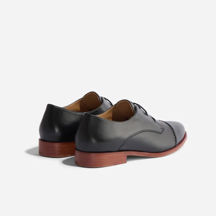 Women Nisolo Flats and Slip Ons Emilia Cap Toe Oxford Black