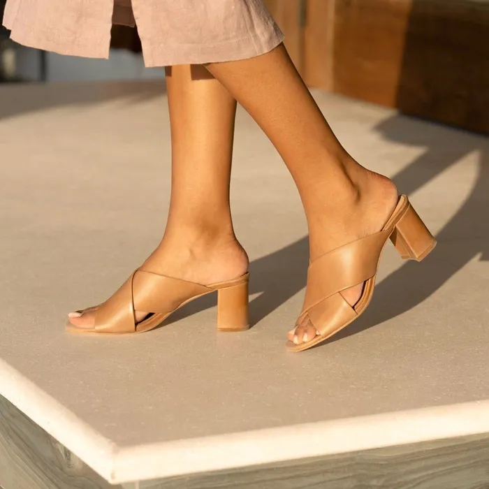 Women Nisolo Sandals Carina Cross Strap Mule Almond
