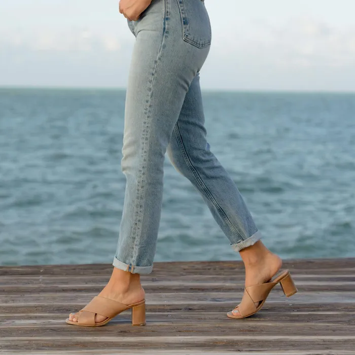 Women Nisolo Sandals Carina Cross Strap Mule Almond