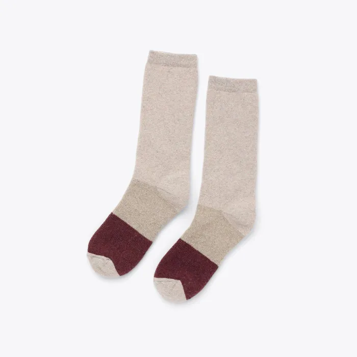 Women Nisolo Socks Wool Cushion Crew Hiker Sock KhakiBurgundy