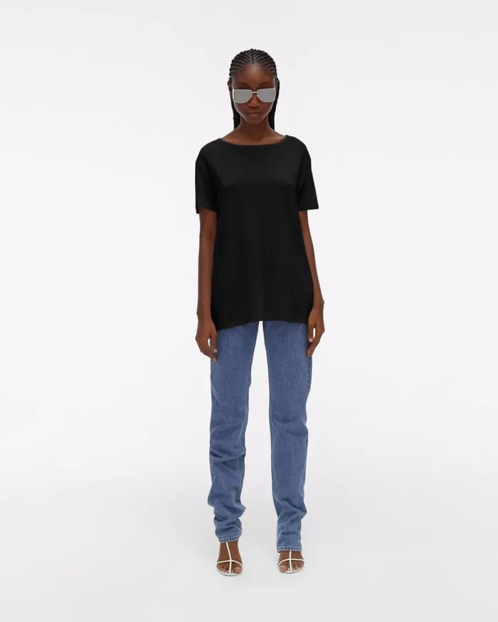 Women Open TieBack Shortsleeve Tee Black Helmut Lang TShirts and Sweatshirts