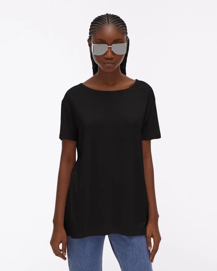 Women Open TieBack Shortsleeve Tee Black Helmut Lang TShirts and Sweatshirts