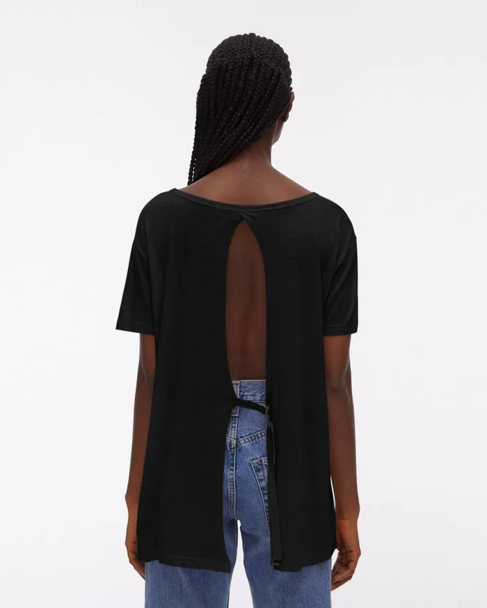 Women Open TieBack Shortsleeve Tee Black Helmut Lang TShirts and Sweatshirts