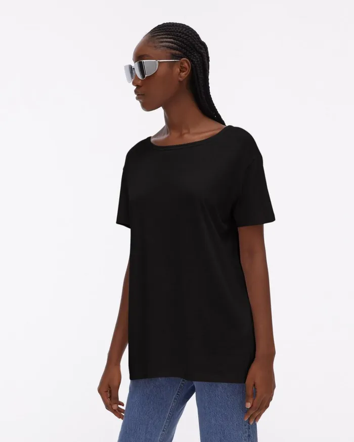 Women Open TieBack Shortsleeve Tee Black Helmut Lang TShirts and Sweatshirts