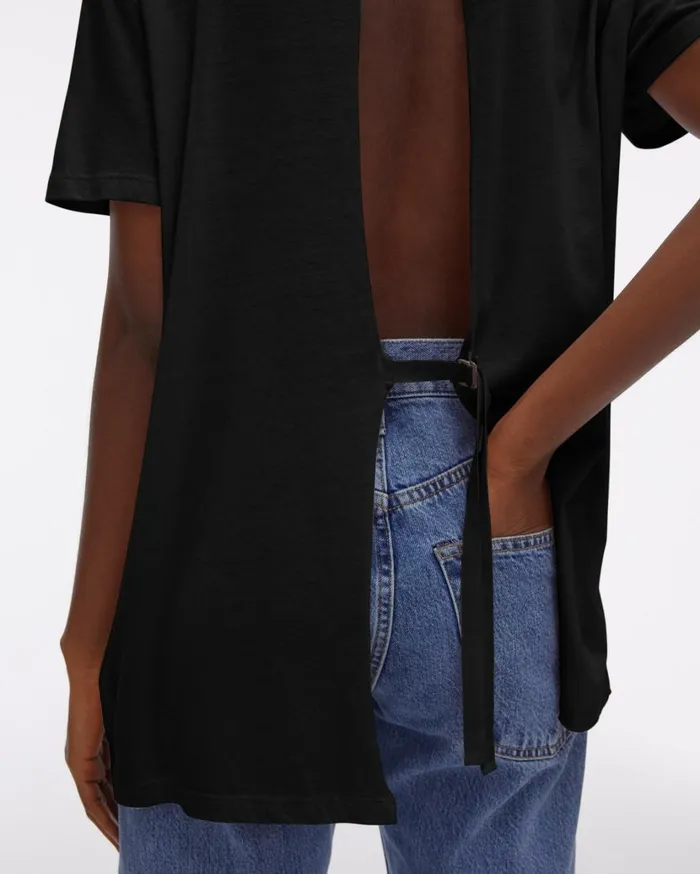 Women Open TieBack Shortsleeve Tee Black Helmut Lang TShirts and Sweatshirts