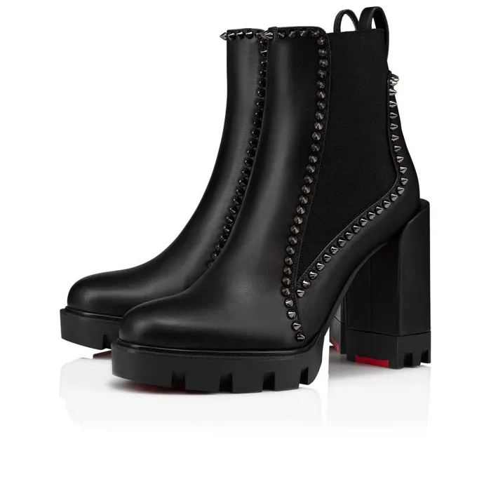 Women Out Line Spike Lug 100 Mm Low Boots 8211 Calf Leather 8211 Black Black Christian Louboutin Ankle Boots Women Out Line Spike Lug 100 Mm Low Boots 8211 Calf Leather 8211 Black Black Christian Louboutin Ankle Boots