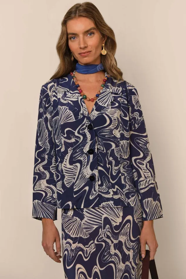 Women Outerwear RIXO Maisie Navy Psychedelic Shell