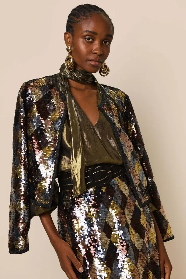 Women Outerwear RIXO Wren Gold Harlequin Sequin
