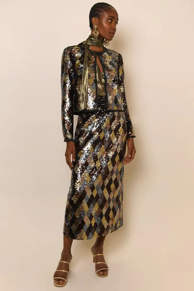 Women Outerwear RIXO Wren Gold Harlequin Sequin Women Outerwear RIXO Wren Gold Harlequin Sequin