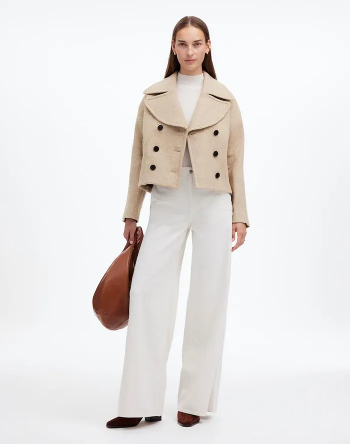 Women OversizedCollar Short Peacoat As Header Oatmeal Madewell Coats Jackets