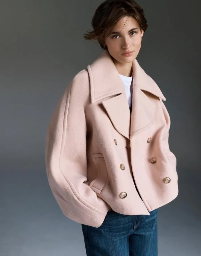 Women OversizedCollar Short Peacoat Pale Blush Madewell Coats Jackets