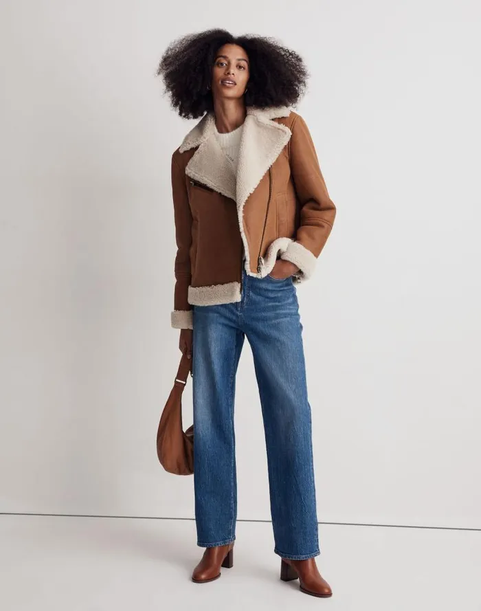 Women Oversized Shearling Motorcycle Jacket Acorn Madewell Coats Jackets