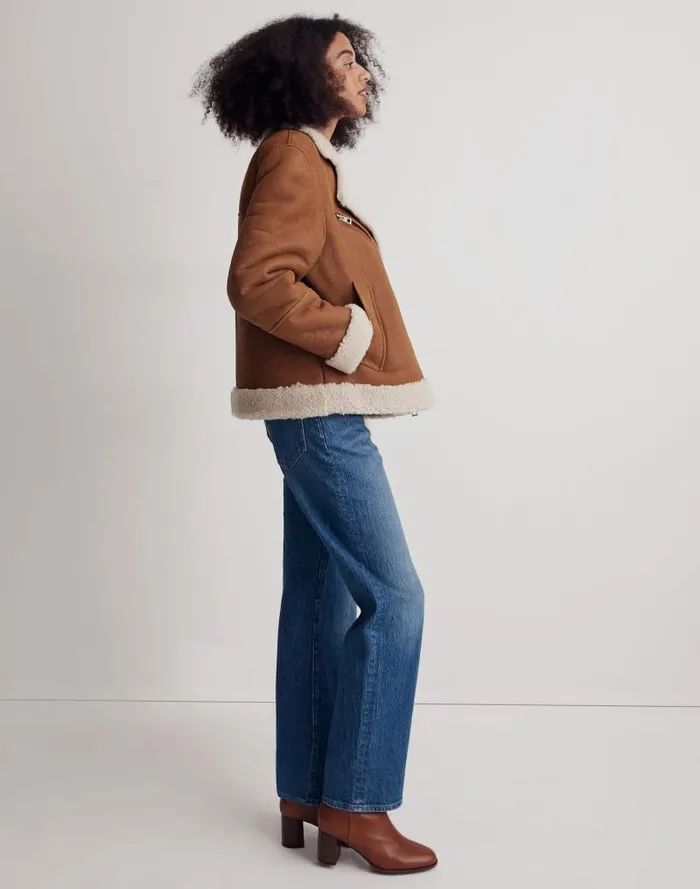 Women Oversized Shearling Motorcycle Jacket Acorn Madewell Coats Jackets