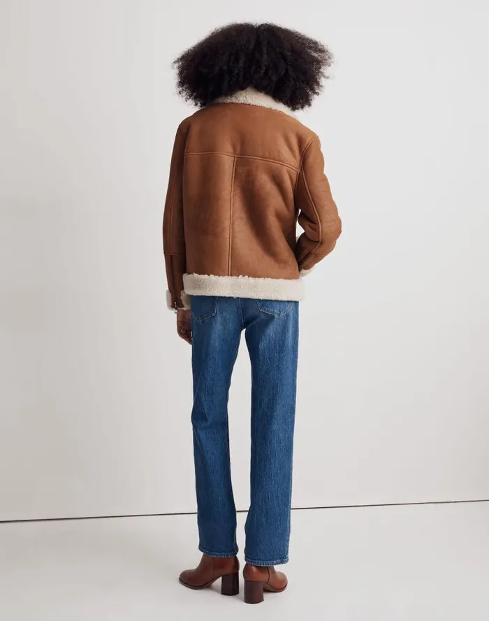 Women Oversized Shearling Motorcycle Jacket Acorn Madewell Coats Jackets