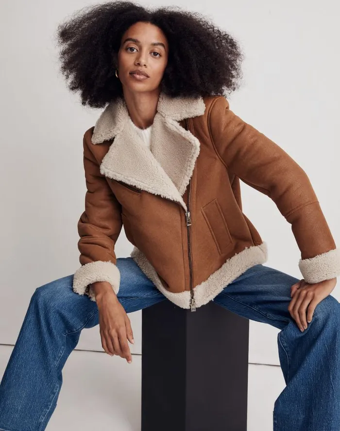 Women Oversized Shearling Motorcycle Jacket Acorn Madewell Coats Jackets