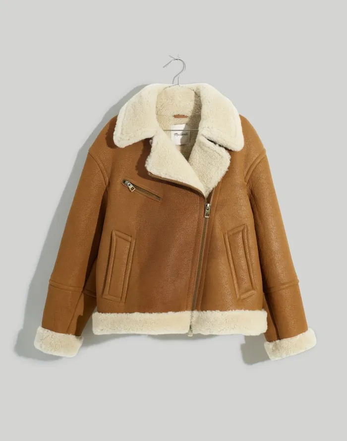 Women Oversized Shearling Motorcycle Jacket Acorn Madewell Coats Jackets