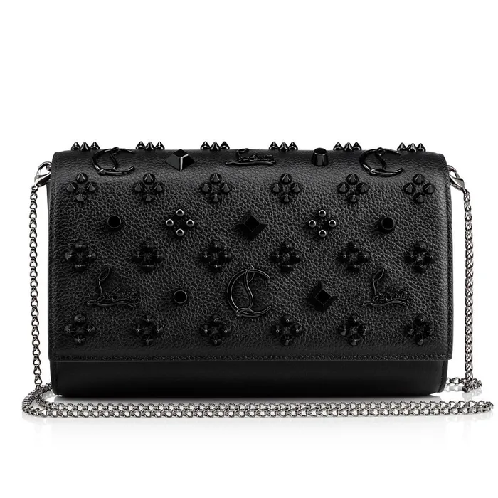 Women Paloma Clutch 8211 Grained Calf Leather And Spikes Loubinthesky 8211 Black Black Christian Louboutin Shoulder Bags
