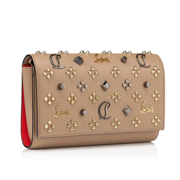 Women Paloma Clutch 8211 Grained Calf Leather And Spikes Loubinthesky 8211 Roca Brown Christian Louboutin Shoulder Bags