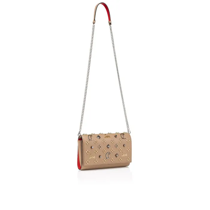 Women Paloma Clutch 8211 Grained Calf Leather And Spikes Loubinthesky 8211 Roca Brown Christian Louboutin Shoulder Bags