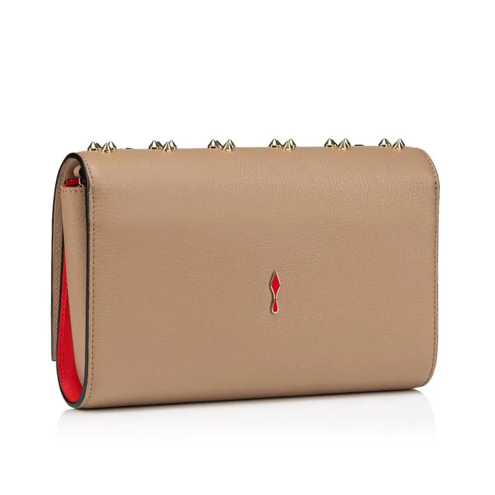 Women Paloma Clutch 8211 Grained Calf Leather And Spikes Loubinthesky 8211 Roca Brown Christian Louboutin Shoulder Bags