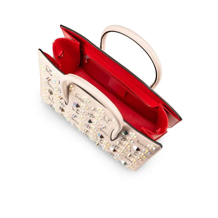 Women Paloma Medium Top Handle Bag 8211 Grained Calf Leather And Spikes Loubinthesky 8211 Leche Beige Christian Louboutin Top Handles