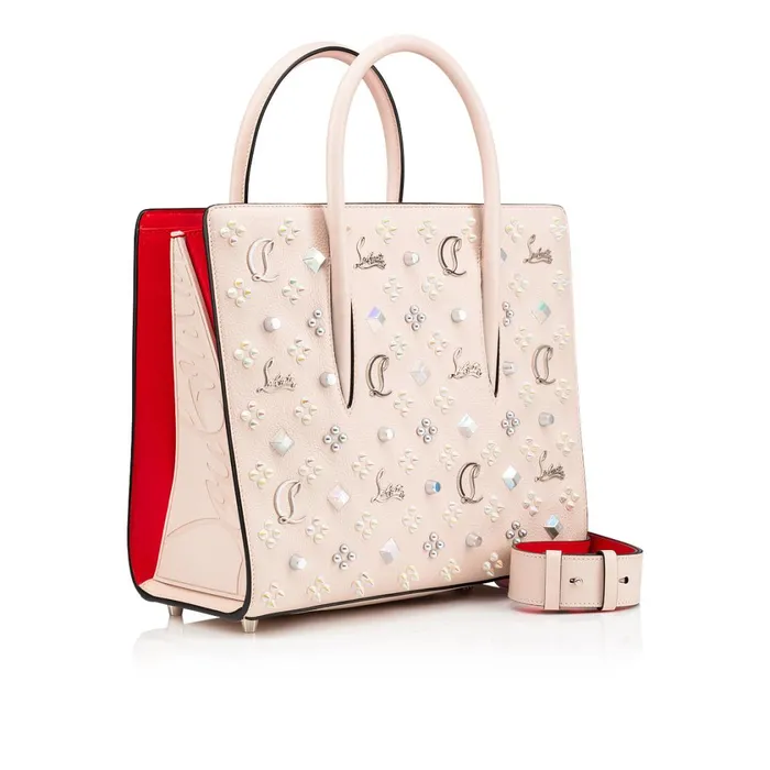 Women Paloma Medium Top Handle Bag 8211 Grained Calf Leather And Spikes Loubinthesky 8211 Leche Beige Christian Louboutin Top Handles