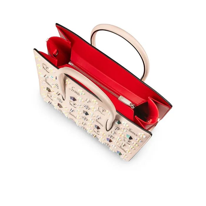 Women Paloma Medium Top Handle Bag 8211 Grained Calf Leather And Spikes Loubinthesky 8211 Leche Beige Christian Louboutin Top Handles