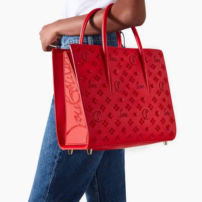 Women Paloma Medium Top Handle Bag 8211 Grained Calf Leather And Spikes Loubinthesky 8211 Loubi Red Christian Louboutin Shoulder Bags