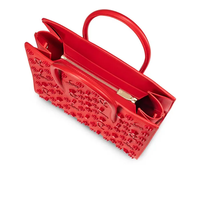 Women Paloma Medium Top Handle Bag 8211 Grained Calf Leather And Spikes Loubinthesky 8211 Loubi Red Christian Louboutin Shoulder Bags