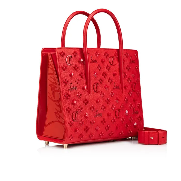 Women Paloma Medium Top Handle Bag 8211 Grained Calf Leather And Spikes Loubinthesky 8211 Loubi Red Christian Louboutin Shoulder Bags
