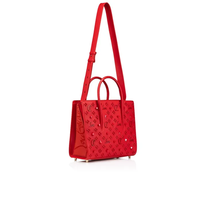 Women Paloma Medium Top Handle Bag 8211 Grained Calf Leather And Spikes Loubinthesky 8211 Loubi Red Christian Louboutin Shoulder Bags