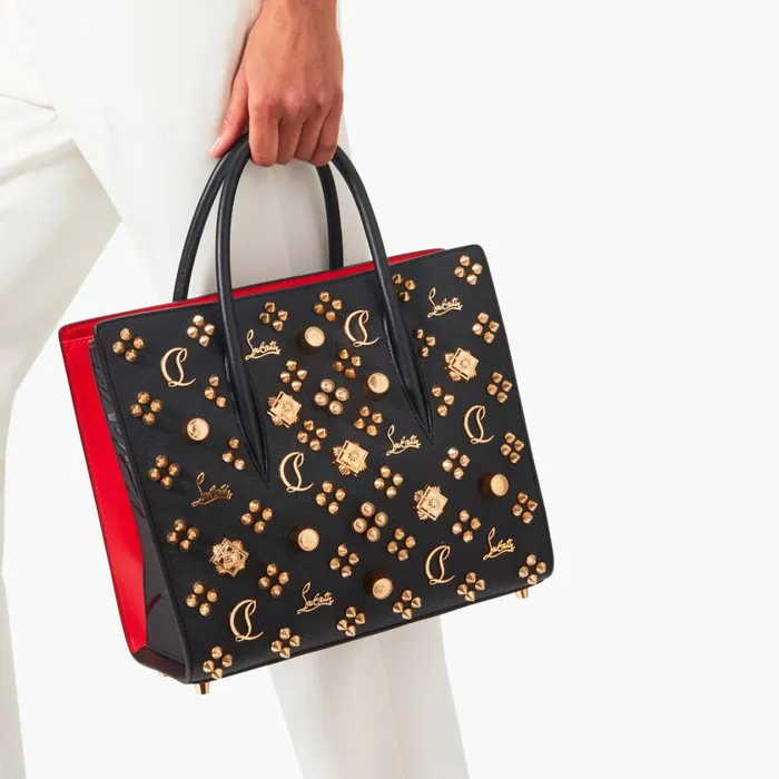 Women Paloma Medium Top Handle Bag 8211 Grained Calf Leather And Spikes Loubinthesky Seville 8211 Black Black Christian Louboutin Shoulder Bags