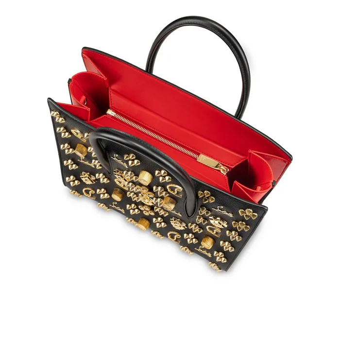 Women Paloma Medium Top Handle Bag 8211 Grained Calf Leather And Spikes Loubinthesky Seville 8211 Black Black Christian Louboutin Shoulder Bags