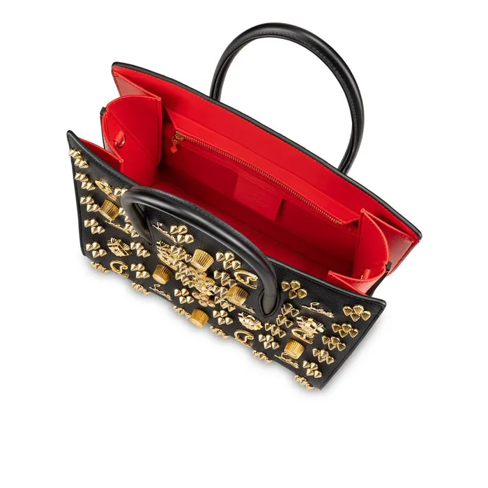 Women Paloma Medium Top Handle Bag 8211 Grained Calf Leather And Spikes Loubinthesky Seville 8211 Black Black Christian Louboutin Shoulder Bags