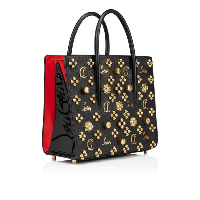 Women Paloma Medium Top Handle Bag 8211 Grained Calf Leather And Spikes Loubinthesky Seville 8211 Black Black Christian Louboutin Shoulder Bags