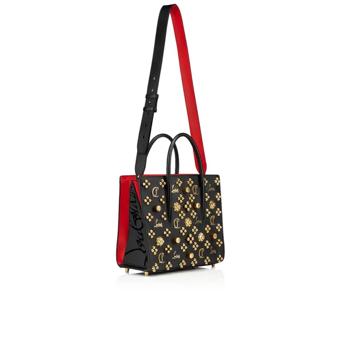 Women Paloma Medium Top Handle Bag 8211 Grained Calf Leather And Spikes Loubinthesky Seville 8211 Black Black Christian Louboutin Shoulder Bags