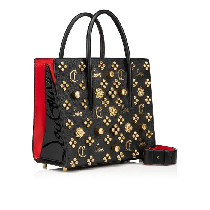 Women Paloma Medium Top Handle Bag 8211 Grained Calf Leather And Spikes Loubinthesky Seville 8211 Black Black Christian Louboutin Shoulder Bags