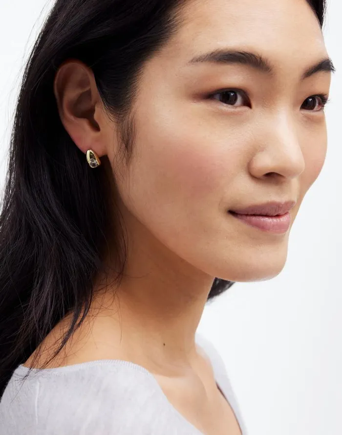 Women Pear Crystal Huggie Hoop Earrings Pale Gold Madewell Jewelry