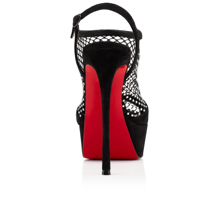 Women Plougesta Alta Strass 150 Mm Sandals 8211 Veau Velours Mesh And Strass 8211 Black Black Christian Louboutin Sandals and Slides