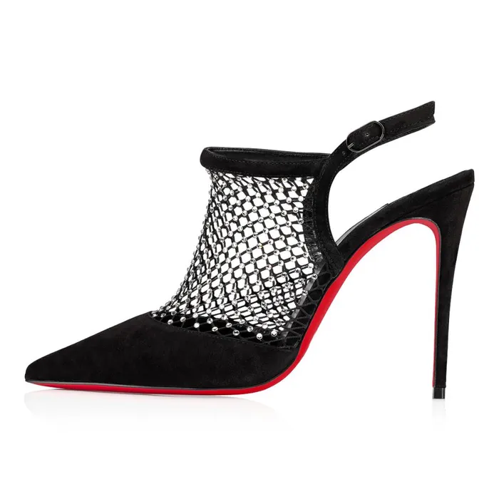 Women Plougesta Pump Strass 100 Mm Pumps 8211 Veau Velours Mesh And Strass 8211 Black Black Christian Louboutin Pumps