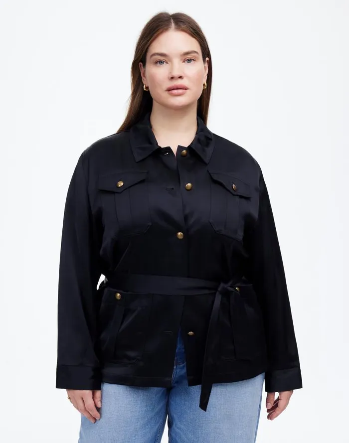 Women Plus DoubleFaced Satin Safari Jacket True Black Madewell Coats Jackets