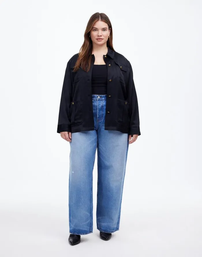 Women Plus DoubleFaced Satin Safari Jacket True Black Madewell Coats Jackets