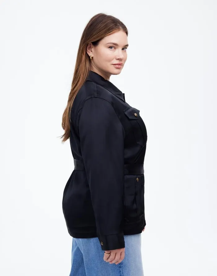 Women Plus DoubleFaced Satin Safari Jacket True Black Madewell Coats Jackets